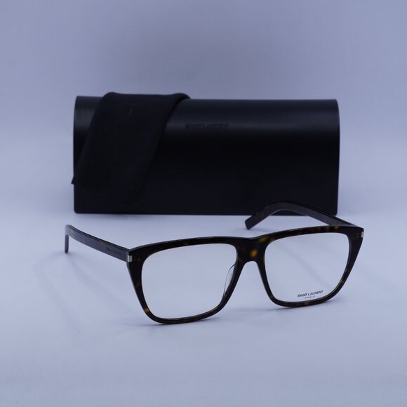 Saint Laurent SL434SLIM 002 Square Eyeglasses – Dark Havana 57mm - Picture 4 of 10